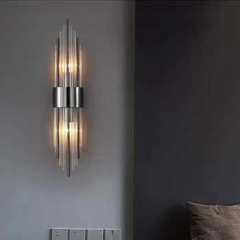 Moderne de Sticlă de Perete LED Lampă de Aur de Black Metal Foaier Culoar Dormitor Sconces G9 Bec Minimalist Acasă Corpuri de Iluminat Bun Ambalaj