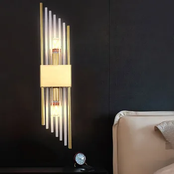 Moderne de Sticlă de Perete LED Lampă de Aur de Black Metal Foaier Culoar Dormitor Sconces G9 Bec Minimalist Acasă Corpuri de Iluminat Bun Ambalaj 1
