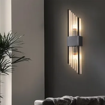 Moderne de Sticlă de Perete LED Lampă de Aur de Black Metal Foaier Culoar Dormitor Sconces G9 Bec Minimalist Acasă Corpuri de Iluminat Bun Ambalaj 2
