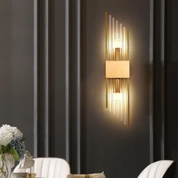 Moderne de Sticlă de Perete LED Lampă de Aur de Black Metal Foaier Culoar Dormitor Sconces G9 Bec Minimalist Acasă Corpuri de Iluminat Bun Ambalaj 4