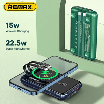 Remax Încărcător Wireless Power Bank 10000mAh 22.5 W Încărcare Rapidă Portabil Powerbank Construit În Cablurile, ventuze Baterie Externă