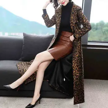 Femei trenci ofițeresc haină de leopard femei 2023 pardesiu toamna și iarna moda noua peste genunchi lungi Femei trenci ofițeresc JK60