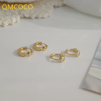 QMCOCO de Culoare de Argint Zircon Cercei Rotund Simplu Personalitate Tendință de Design INS Stil Femeie de Moda Bijuterii Accesorii