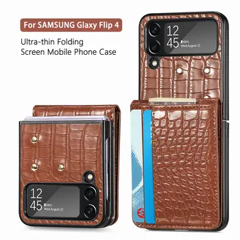 Pentru Samsung Galaxy Z Flip 4 5G Crocodil Model Carduri de Credit Slot Portofel Caz rezistent la Socuri Anti-Picătură din Piele Capacul din Spate
