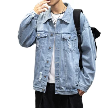 2022 Primăvară Nouă Bărbați Denim Sacou de Bază Maneca Scrisoare de Imprimare Jacheta Denim Casual Mens de Moda Colegiu Japoneze Streetwear M-5XL