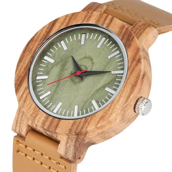 Verde Cadran Rotund din Lemn Ceas de Cuarț Circulație Barbati din Piele Ceas Simplu din Lemn Natural Ceas Masculin reloj 2019