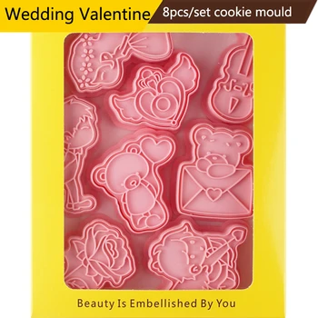 8pcs/set Nunta Valentine Biscuit Mucegai 3d Cookie Plastic Mucegai Mucegai de Copt Bicarbonat de Accesorii Cookie Timbru Instrumente