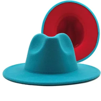 2021 Nou Roșu Jos Mozaic Lână Simțit Jazz Pălării Fedora Bărbați Femei Margine Largă Biserica Pălărie Panama Trilby Capace En-Gros
