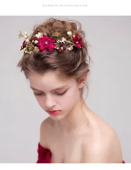 roșu închis floare fluture hairband mireasa tiara nuntă perla bentita de mireasa accesorii de par gros 5