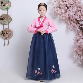 Îmbrăcăminte Tradițională Coreeană Fete Hanbok Broderie Maneca Lunga Dans Vechi Costum De Scenă Retro Rochie Tribunal