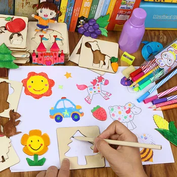 Copiii Montessori Desen Jucării DIY Culoare Pictura Șablon Copii Vopsea de Învățământ Devreme Placa de Desen Acuarelă Set Pix Cadouri