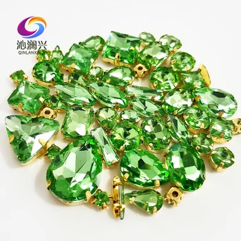 58pcs/sac de Aur baza de Lumina verde se amestecă forma de top cristal de sticlă coase pe pietre,Super flash gheara stras diy/accesorii de Îmbrăcăminte