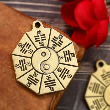 Taoismul Alamă Bagua Diagrame Pandantiv Chineză Amuleta Yin Yang Divinație Farmece DIY Face Talie Breloc Om de Bijuterii Accesorii
