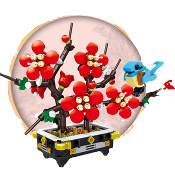 Prune Vestei Romantic Vaza de Flori Păsări de Gradina Ghivece cu Plante de Asamblare MOC Blocuri Model Clasic Cărămizi Seturi de Copii Kit Cadou 0