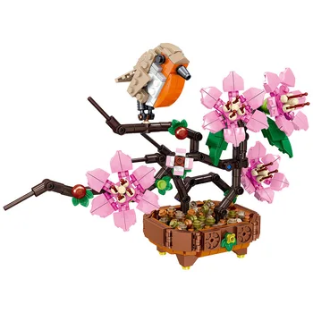 Prune Vestei Romantic Vaza de Flori Păsări de Gradina Ghivece cu Plante de Asamblare MOC Blocuri Model Clasic Cărămizi Seturi de Copii Kit Cadou 4