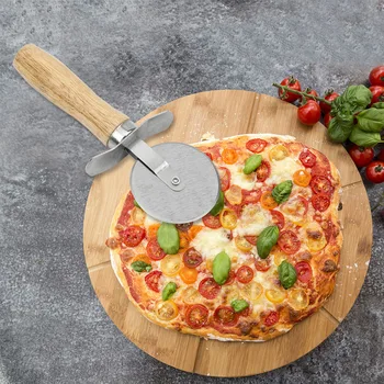 Home Accesorii Bucatarie Rotunda De Pizza Cutter Patiserie Paste Aluat Copt Instrument Din Oțel Inoxidabil Pizza Cuțit Cu Mâner De Lemn