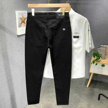 2022 Toamnă Nouă Bărbați Alb Negru Blugi Drepte se potrivesc Subțire de Moda Casual Bumbac Elastic Pantaloni sex Masculin Streetwear Pantaloni Denim 3