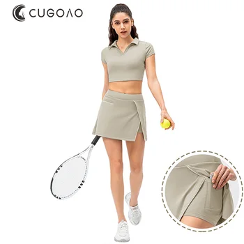 CUGOAO Solid de Tenis fustele-pantalon de Sport Golf Tops pentru Femei Atletice iute Uscat Rulează Sport Skort cu Buzunar Sexy Sport Culturilor Sus