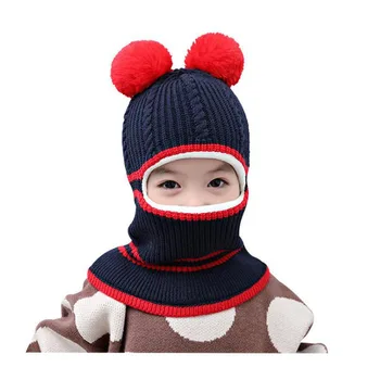 Doitbest Copil Pălărie Nouă Cald Iarna Pompom Pălării Windproof Plus Catifea pentru Copii Tricot Una-piese Earmuff Pălărie Dublu de Bile în Urechi