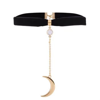 cald rece mai Nou moda bijuterii accesorii de culoare de aur soarele și luna în formă de pendant Colier de catifea pentru cuplu de îndrăgostiți N493 0