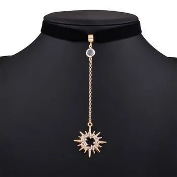 cald rece mai Nou moda bijuterii accesorii de culoare de aur soarele și luna în formă de pendant Colier de catifea pentru cuplu de îndrăgostiți N493 2