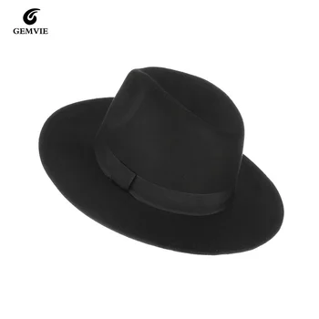 GEMVIE Barbati Retro Fedora Pălărie de Culoare Neagră Panama Design Plat Jazz Pălării Clasice Domn Pălărie Biserica Capac Dropshipping
