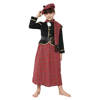 Tradițional Scoțian Băiat Costum Pentru Copii Tartan Haine De Halloween Carnaval De Purim Performanță Partid Show Națională A Vămilor 0