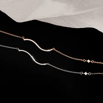 ANENJERY Argint Val de Culoare Colier pentru Femei Strălucitoare Pave CZ Clavicula Lanț Colier Bijuterii S-N731 2