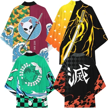 Anime Demon Slayer Agatsuma Zenitsu Kamado Tanjirou Kisatsutai Cosplay Costum Haina De Uniformă Mantie Topuri Kimono Haori Tricou Unisex