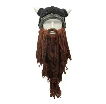 Om amuzant Vikingii Căciuli Tricot Pălării Barba Corn Bou Handmade Tricotate pentru Bărbați Pălării de Iarnă Caldă Capace Femei Cadou Masca de Partid Cosplay Capac