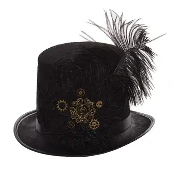 Goth Negru Pălărie Vintage Fedora Viteze Dantelă De Top Steampunk Pălărie