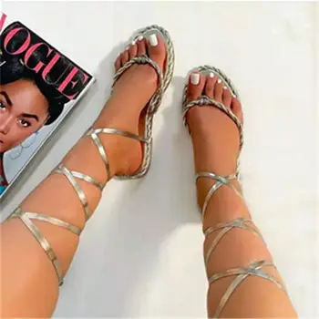 Vara Femei Sandale Bandă Îngustă De Epocă Cross Strap Thong Sandals Femei V Forma De Design De Pantofi Femei