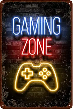 Joc de epocă Tin Semne cu Efect Neon - Sala de jocuri Metal Semne Zona de Joc - Boy Camera de Decor de Perete Retro Gamer Perete Semne