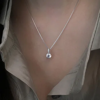 Argint 925 Geometrice Drop Colier Clavicula Lanț Moda Pentru Femei Bijuterii De Nunta Strălucesc Zircon Pandantiv Colier Neckace