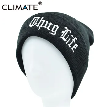 CLIMA THUG Beanie Pălărie Neagră de Iarnă Cald Tricot Chelioși Beanie Casual Negru Rece Hip Hop Palarie Cald pentru Barbati Femei ASASIN