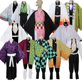 Demon Slayer Kimetsu nu Yaiba Kamado Tanjirou Kamado Nezuko Cosplay Costum Agatsuma Zenitsu Tomioka Giyuu Set Complet Kimono Peruca