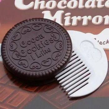 Mini Buzunar Prăjitură cu Ciocolată Biscuiți Compact Oglindă Cu Pieptene ~Cute~adânc culoare cafea
