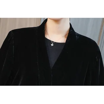 Velur Negru, Lung Trenci Elegant, Moda Vintage Casual Catifea Îmbrăcăminte De Primăvară Broderie Canadiană W1113 4