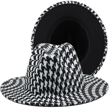 Moda Mozaic Femei Fedora Pălărie Scrisoare de imprimare de Design Margine Largă Trilby Jazz Pălării Formale Strada Rochie Cap un Sombrero pe cap De Mujer