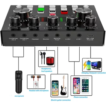 V8-urile Live de Sunet Set de Carte Pentru Mixer de Streaming Bluetooth-compatibil Efecte de Sunet Mixer Bord de Înregistrare de Muzică Instrument de Difuzare 4