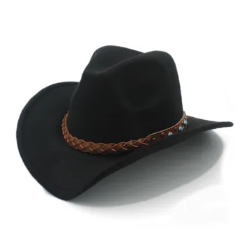 LUCKYLIANJI Lână Simțit Vest Pălărie de Cowboy Pentru Copil Copil Margine Largă Fermiera Kallaite Panglica Banda de Piele (Dimensiune:54cm,pentru a Regla Coarda)
