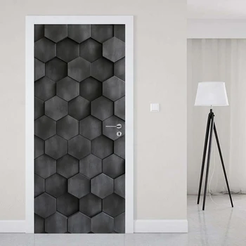PVC autoadeziv rezistent la apa Usa Autocolant 3D Stereo Negru Hexagon Tapet Geometric Camera de zi Dormitor Decor Acasă Ușa Poster