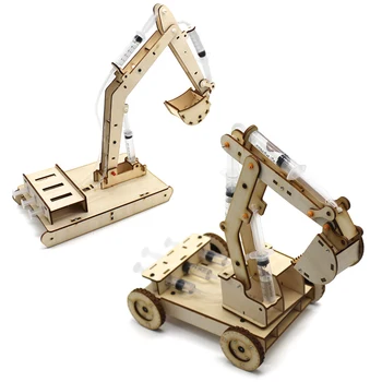 Stem Jucării Pentru Copii Tehnologie Experiment De Instrumente Diy Hidraulic Excavator Model De Asamblare Din Lemn Artizanat Vehicul Jucărie Baieti