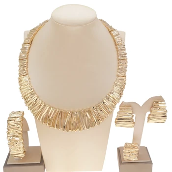 Rafinat Italian, Placat Cu Aur De Bijuterii Set Unic De Femei În Stil Mare Hot De Vânzare Cele Mai Recente De Proiectare Colier 4 Piese De Bijuterii Seturi H0037 1