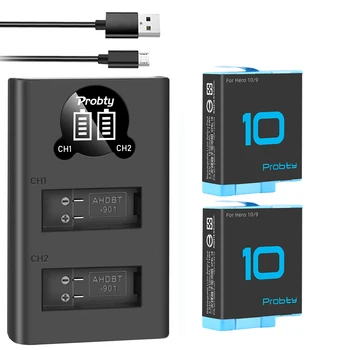 1850 mAh pentru GoPro Hero 10 Hero 9 Camere + 2 Slot-uri USB cu LED-uri Încărcător Negru cu Baterie de Stocare