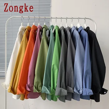 Zongke Solid Shirt Pentru Bărbați Îmbrăcăminte Stil coreean Barbati Tricou Maneca Lunga Harajuku Barbati Tricouri Haine coreene 5XL 2022 Primăvară