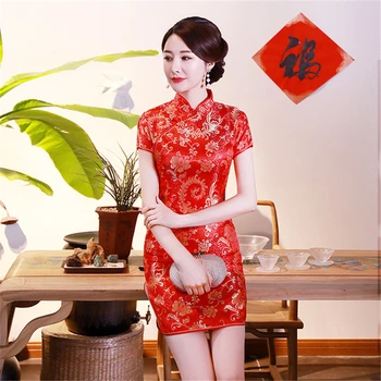 Nunta 2022 Noi Cheongsam Rochie Scurta din Satin Retro Model Slim 6xl Femei Matasoasa Tang Costum Rochie Tradițională Chineză