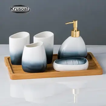 Ceramice, Accesorii De Baie, Seturi De Gradient Lotiune Dispenser Pompa De Sticlă Titularul Periuta De Dinti Apa De Gura Cană De Săpun De Spălat Vase Instrumente