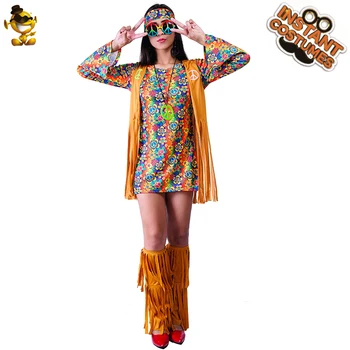 Femei Retro, Hippie Costum cu Glezna Șosete Halloween Joc de Rol Costum Cosplay Adult de Flori Dress Hippie (Marimea S,M,L)