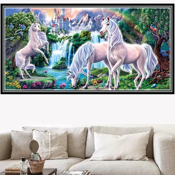 Mare Peisaj Unicorni DIY 5D Diamant Pictura Burghiu Plin de Pătrat Broderie Arta Mozaic Imagine De Pietre Decor Acasă Cadouri
